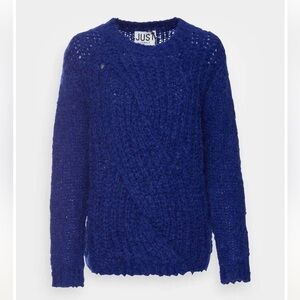 JUST FEMALE Anthropologie Royal Blue Sagta Knit Mohair Chunky Sweater L $271